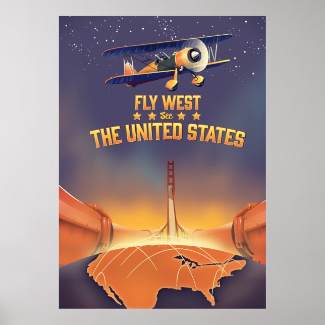 Póster Volar hacia el Oeste de los Estados Unidos. (Frente)