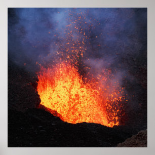 Póster Volcán activo de la erupción - flujo de lava