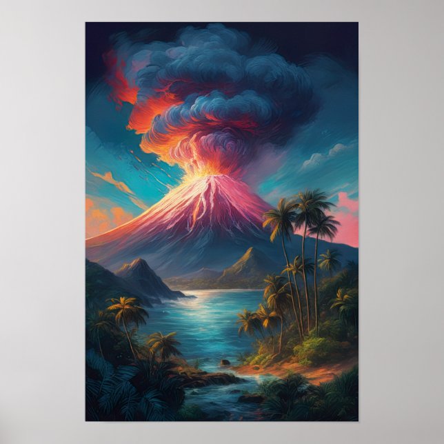 Póster Volcán desatado, erupción tropical (Frente)