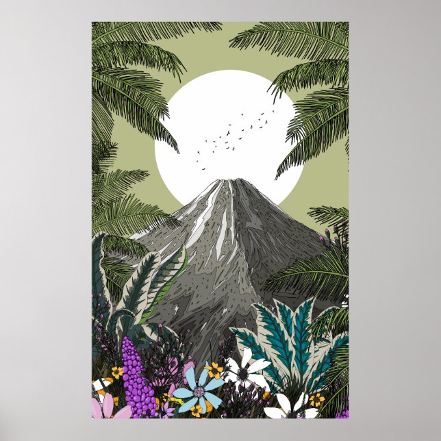 Póster Volcán Montaña Flor Silvestre (Frente)