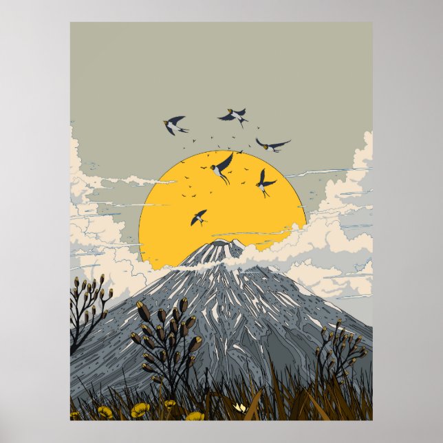 Póster Volcán Montaña Flor Silvestre (Frente)