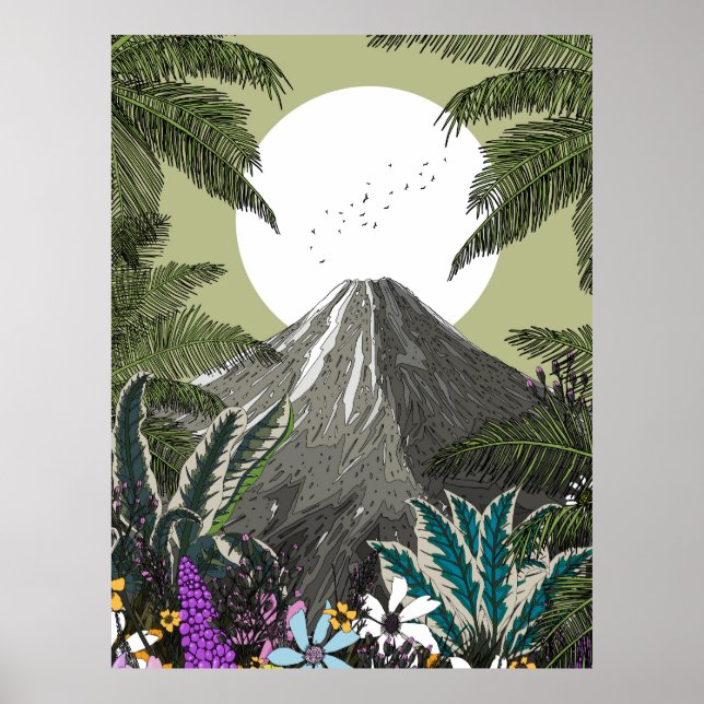 Póster Volcán Montaña Flor Silvestre (Frente)