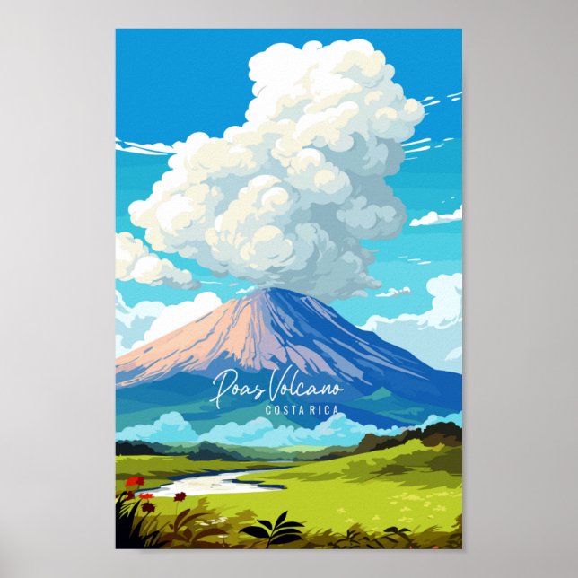 Póster Volcán Poas Costa Rica Viaje vintage (Frente)