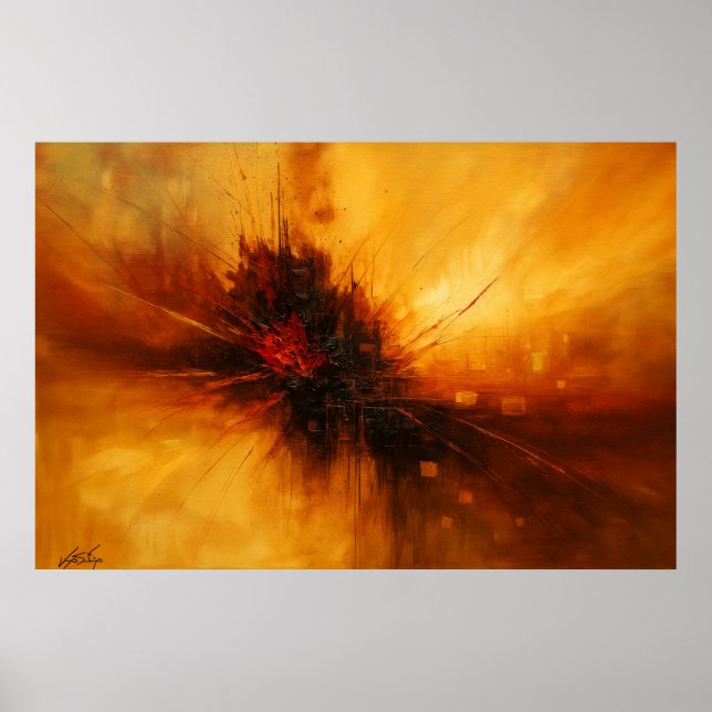 Póster Volcanic Pulse - Red and Amber Abstract Eruption (Frente)