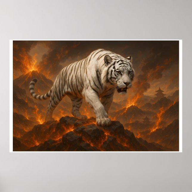 Póster  Volcanic White Tiger Premium Wall Art – Fine Art (Frente)