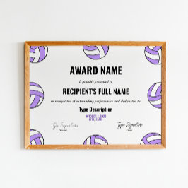 Póster Voleibol púrpura, premio al mejor jugador