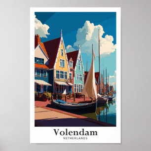 Póster Volendam Países Bajos Ilustracion de Viaje Vintage
