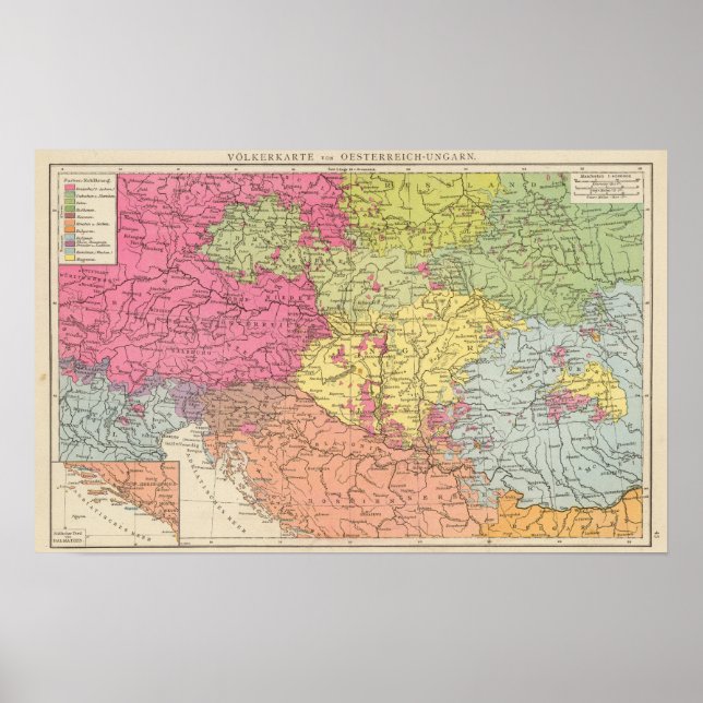 Póster Volkerkarte contra Oesterreich Ungarn, Austria Hun (Frente)