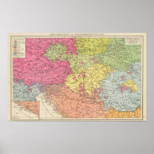 Póster Volkerkarte v Oesterreich Ungarn, Austria Hungría