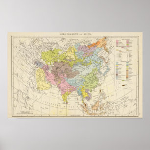 Póster Volkerkarte von Asien - mapa de Asia