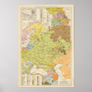 Póster Volkerkarte von Russland - Map of Russia