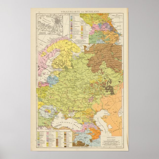 Póster Volkerkarte von Russland - Map of Russia (Frente)