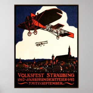 Póster VOLKSFEST TRAUBING 1912 Bavaria Beerfest Vintage