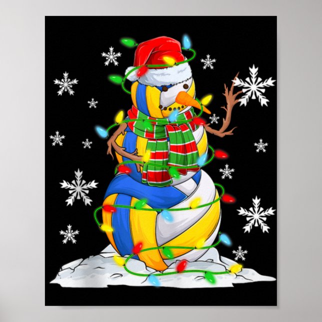 Póster Volleyball Snowman Christmas Tree Lights Xma T Shi (Frente)