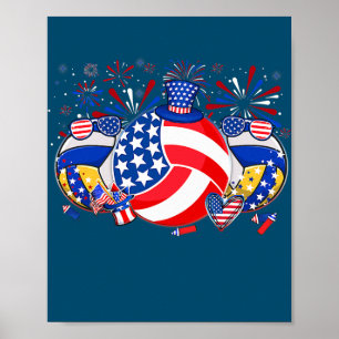 Póster Volleyball USA Flag Hat Fireworks Patriotic 4th