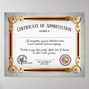 Póster Voluntario de empleado de certificación de aprecia