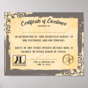 Póster Voluntario de empleado de certificado de excelenci