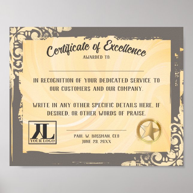 Póster Voluntario de empleado de certificado de excelenci (Frente)