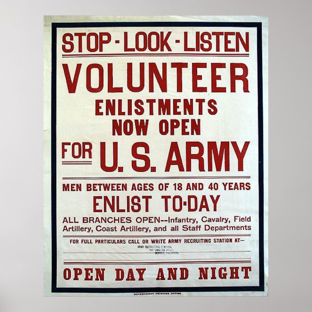 Póster Voluntario - Ejército de los Estados Unidos (Frente)