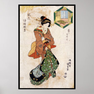 Póster Voluta japonesa fresca de la señora del geisha del