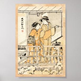 Póster Voluta japonesa fresca de los geishas del ukiyo-e