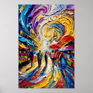 Póster Vórtice de Mercado - Calle Colorida Giratoria - Im