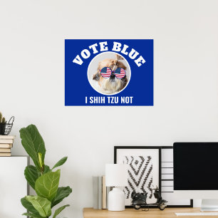Póster Vota azul demócratas bandera de EE. UU. Shih Tzu P