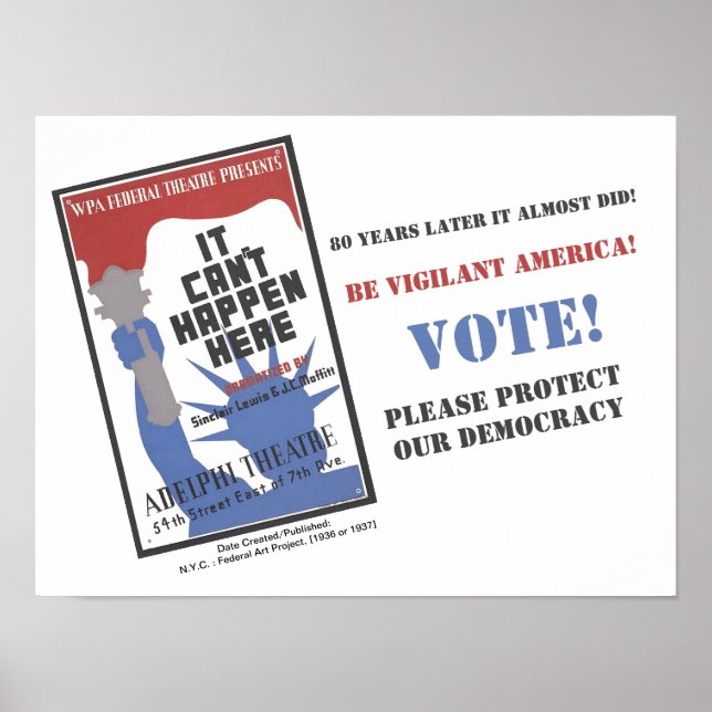 Póster Vota por liberal, Poster WPA no puede ocurrir aquí (Frente)