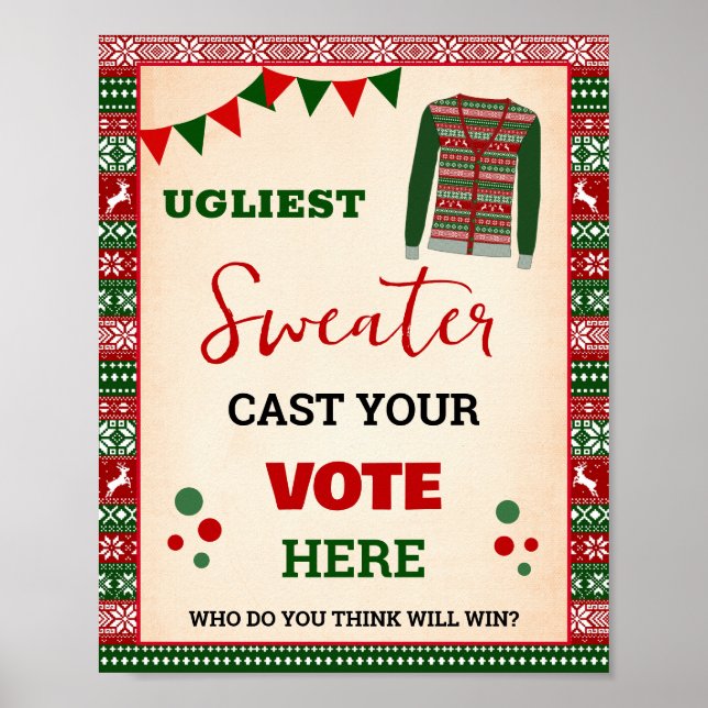 Póster Vote for Ugliest Christmas Sweater Sign (Frente)