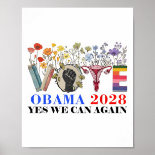Póster Voto retro floral Obama 2028 Sí Podemos De Nuevo _