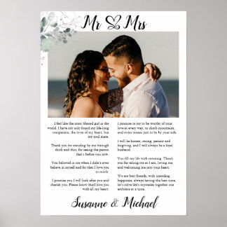 Póster Votos matrimoniales con foto, regalo impreso de vo