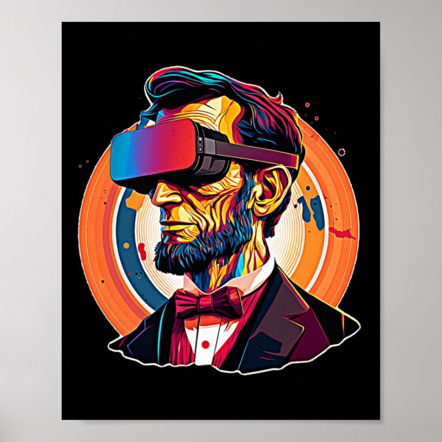 Póster Vr Auriculares Abraham Lincoln Video Game Virtual  (Frente)