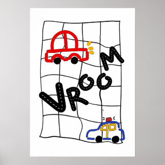 Póster ¡Vroom Vroom! Coche hecho a mano y coche de policí