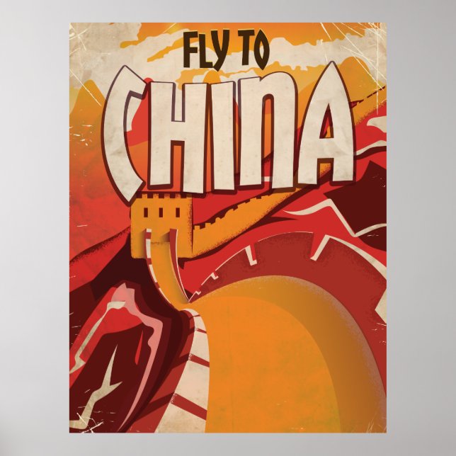 Póster Vuela a China viaje vintage (Frente)