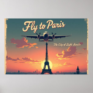 Póster Vuela a París – 24"x16" Estilo Vintage de los 50
