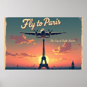 Póster Vuela a París – 30"x20" Estilo Vintage de los 50