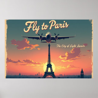 Póster Vuela a París –  30"x20" Estilo Vintage de los 50