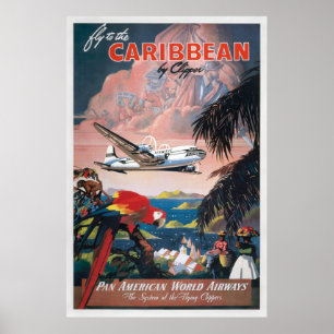 Póster Vuela al Caribe con Clipper Vintage Travel