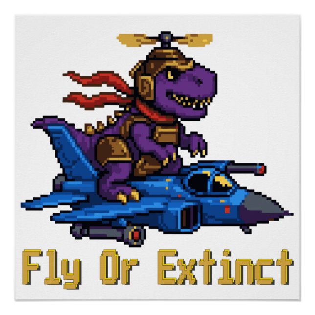 Póster Vuela O Extinto Arte De Píxel Dinosaurio Piloto Ca (Anverso)