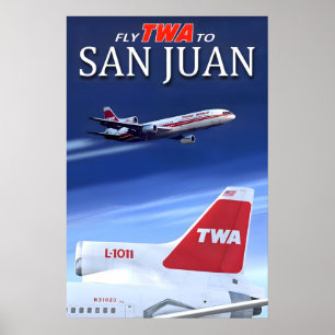 Póster Vuela TWA a San Juan Puerto Rico Trans World