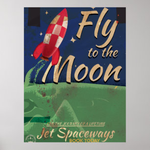 Póster Vuéleme al poster del viaje del vintage de la luna