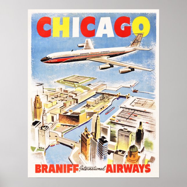Póster Vuelo a CHICAGO ILLINOIS USA Retro Airlines Viaje (Frente)