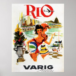 Póster Vuelo a RIO BRAZIL Varig Airlines Viajes de época