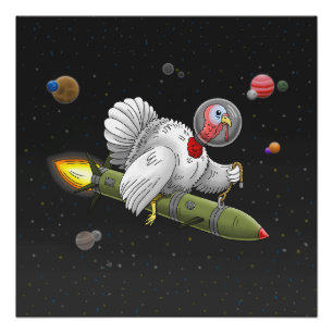 Póster Vuelo de Acción de Gracias de Pavo Cohete