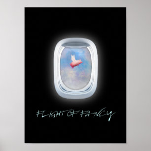Póster Vuelo de cerdo volando con fantasía frente a una v