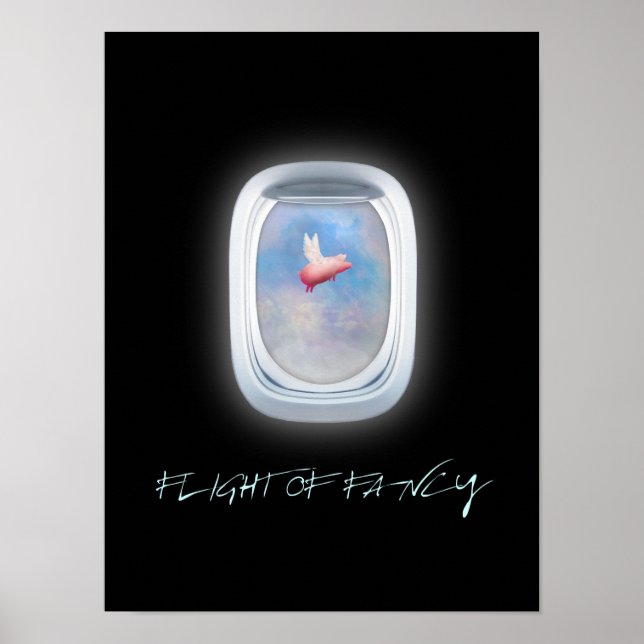 Póster Vuelo de cerdo volando con fantasía frente a una v (Frente)