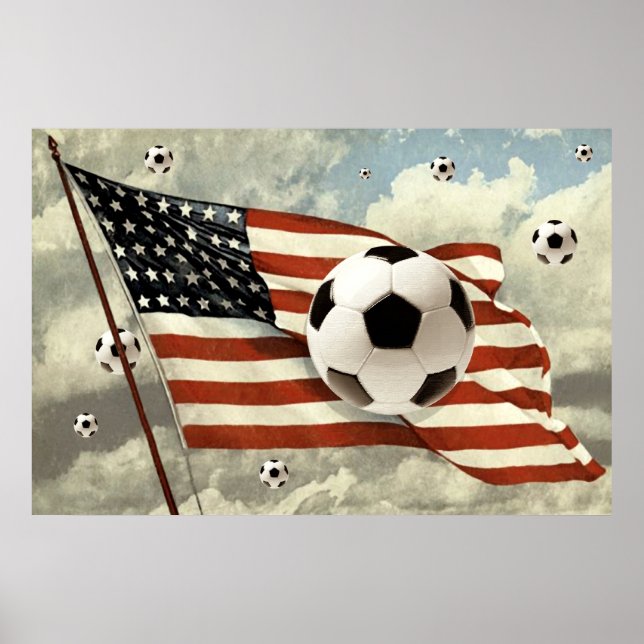Póster Vuelo de las bolas de fútbol bandera de Estados Un (Frente)