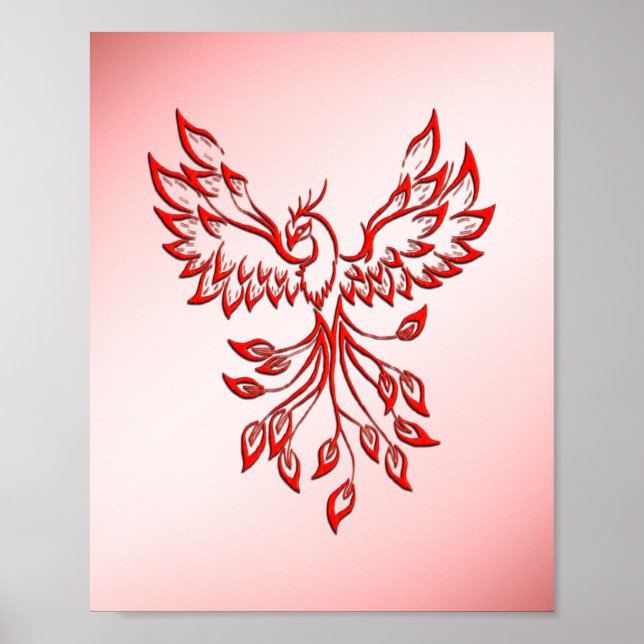Póster Vuelo de un rojo fénix sobre rosado (Frente)