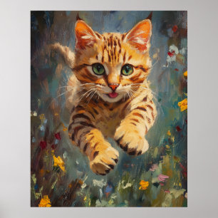 Póster Vuelo Felino en un Bosque de Fuego - Salto de Beng