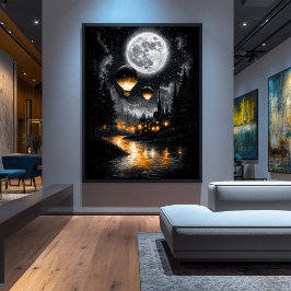 Póster Vuelo iluminado por luna encantado - Globo de aire